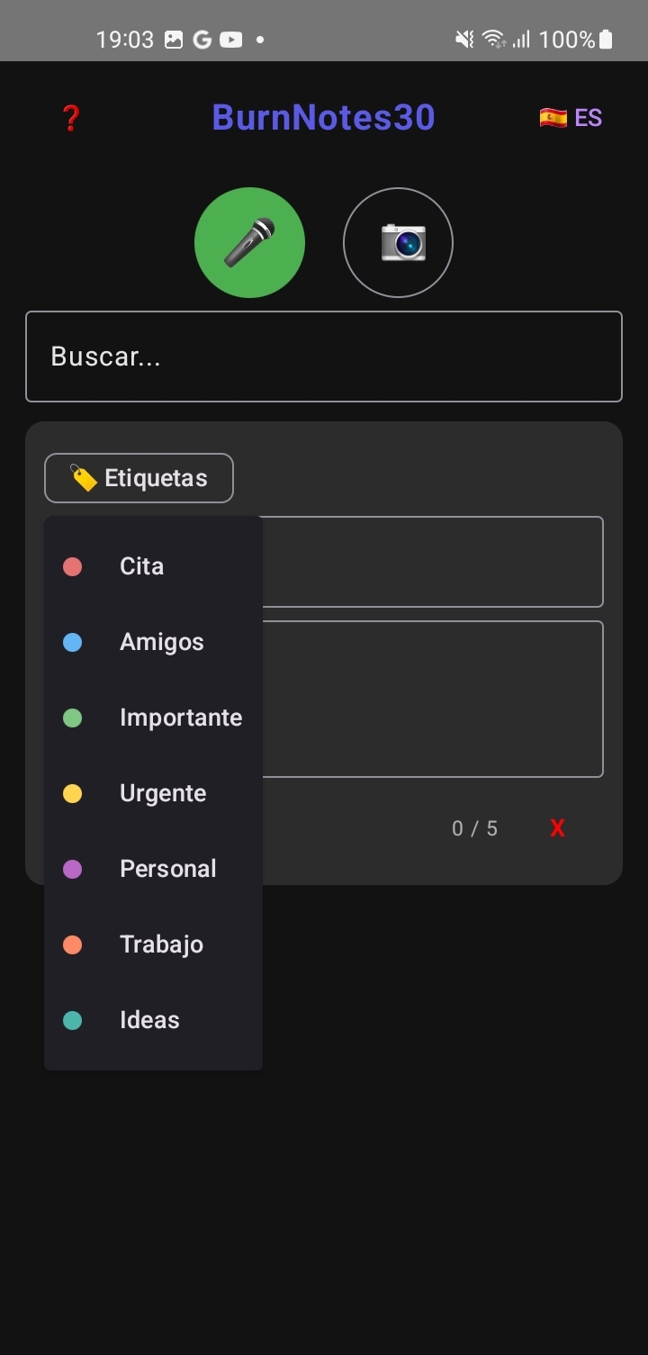 Menu déroulant des étiquettes